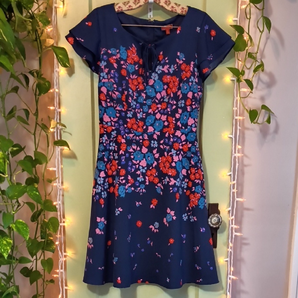 Women's Mod Cloth Floral Navy Pink Red Asymmetrical Dress 👗 Small